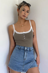 Buttoned Front Laced Strap Cami Tops